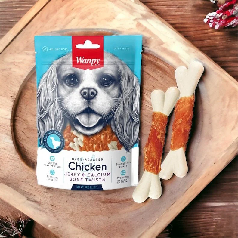 wanpy-chicken-jerky-calcium-bone-twists-premium-dog-treats-454g-781951 (1) Wanpy Chicken Jerky And Calcium Bone Twists – 100 Gram - Image 1
