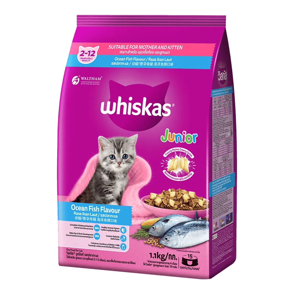whiskas-3d-1-1kg-fop-junior-ocea WHISKAS® Junior Dry Cat Food 1.1kg - Image 1