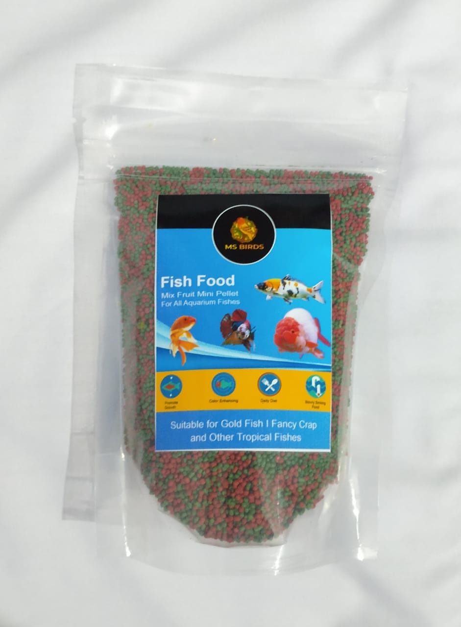 1701428122_MS20BIRDS20FISH20FOOD20MIX20FRUIT-1.jpg MS BIRDS (MIX FRUIT MINI PELLET FOR ALL AQUARIUM FISHES) FISH FOOD 150GM - Image 1