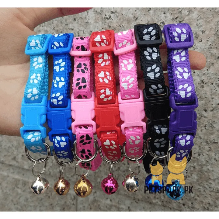 Cute cat printed paws collar with bell Pakistan Cute cat printed paws collar with bell Pakistan