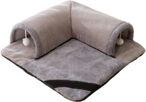Cat Tunnel Bed & Play Tunnel with Hanging Toy Balls, Detachable & Washable, Great Gift for Small Pets (20 Inch, Grey) - Image 2