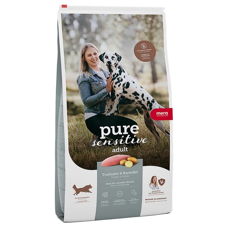 81570_pla_merapure_sensitive_freshmeat_tr_uthahn_kartoffelgetreidefrei_hs_01_9.jpg Mera Pure Sensitive Adult Dog Food Turkey & Potato - Image 1