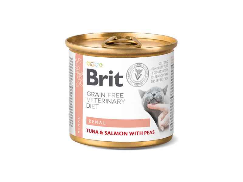britrenal200g.jpg Brit Grain Free Veterinary Diet Renal Tuna And Salmon With Peas – 200 Gram - Image 1