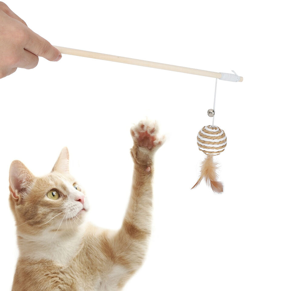s-l960_11.jpg Plastic Cat Teaser Toy Stick With Round Feather Ball - Image 1